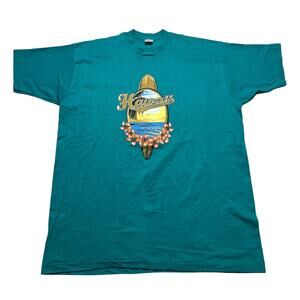 Vintage 90s Fruit of the Loom Hawaii Surf Graphic T-Shirt XXL Teal USA Made Y2K